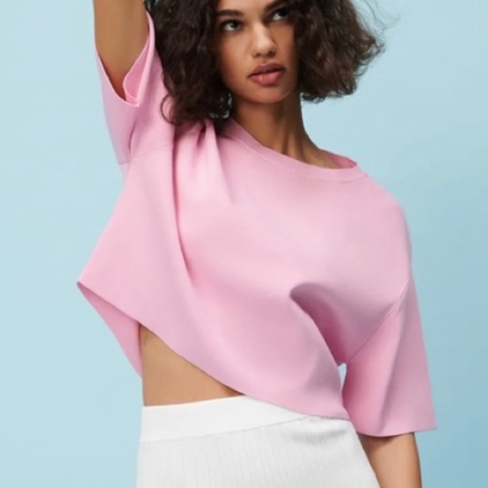 Zara Boxy Crop Knit Top in Pink